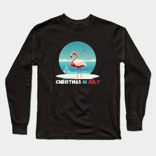 Xmas in July, Funny Flamingo Santa Tropical Christmas Long Sleeve T-Shirt